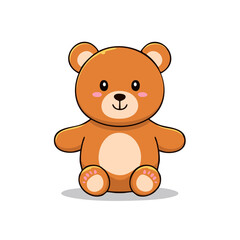 Obraz premium Cute cartoon brown teddy bear with smiling face and blush cheeks sitting