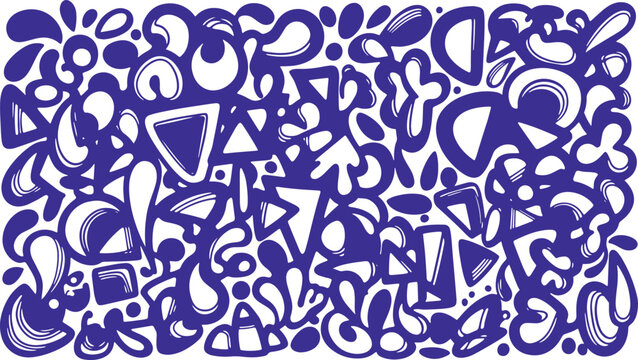 Abstract background of flowing purple shapes and geometric elements, creative graffiti art