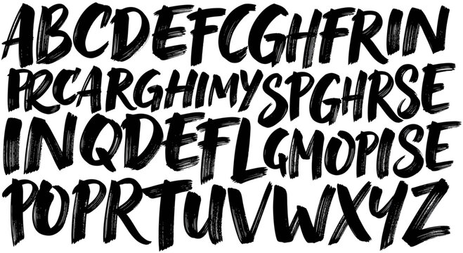 Handwritten Alphabet Letters Brush Stroke Style.