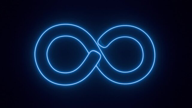 3D Animated Glowing Blue Infinity Symbol Rotating in a Seamless Loop. 4K
