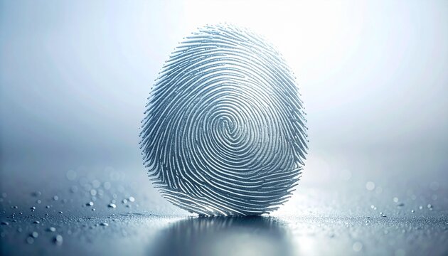 Close-up of a single fingerprint on a wet surface.