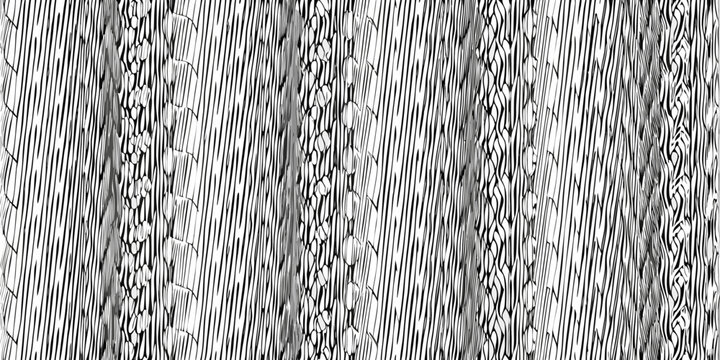 Close up of intricately braided hair textures in monochrome tones