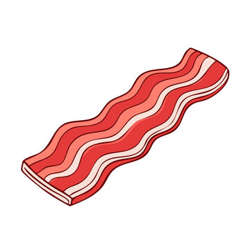 Wavy strip of uncooked savory bacon with distinct red and white layers