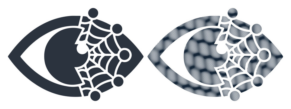 Futuristic eye icons, cybernetic vision, robotic eyes, network connections, technology symbols