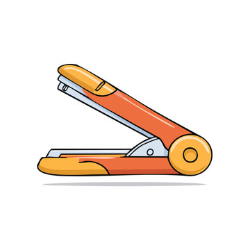Orange and yellow office stapler in open position simple illustration