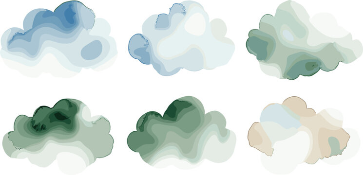 Abstract Watercolor Cloud Vector Set with Soft, Dreamy Tones for Design and Background Illustrations