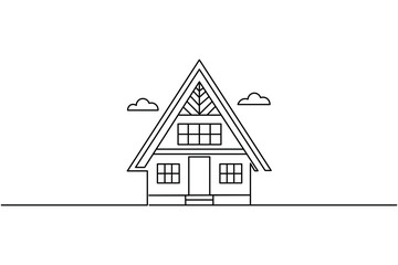 Fototapeta premium Simple house architecture continuous line drawing clean outline vector illustration 