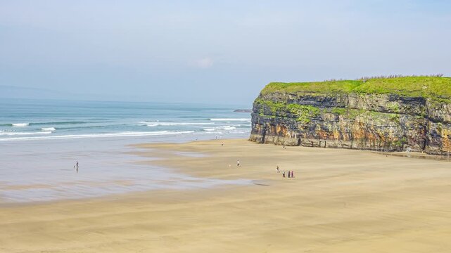 Ballybunion Cliffs and Beach in Kerry, Ireland, Sunny Day Timelapse