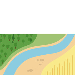 Obraz premium River flows through landscape with trees and sandy shore