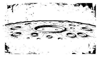 Vintage hand drawn woodcut style illustration of moon surface with craters © Mago
