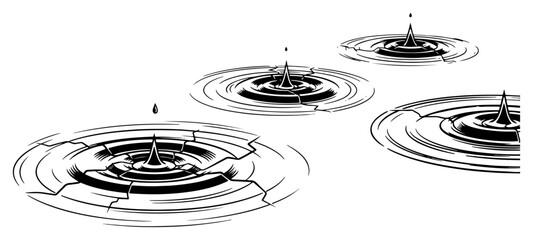 Minimalist vintage sketch of liquid droplets hitting water surface © Mago