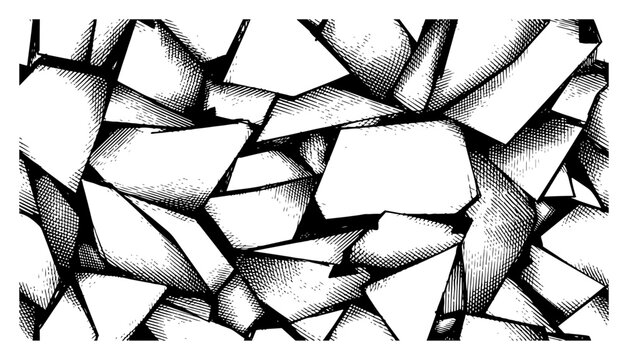 Abstract pattern of sharp geometric shards and broken stone fragments in hand drawn ink style