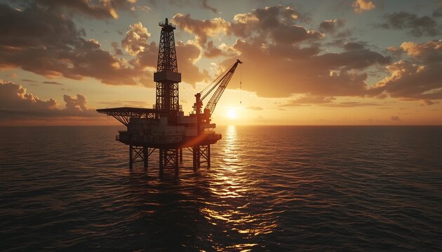 Offshore Oil Rig at Sunset