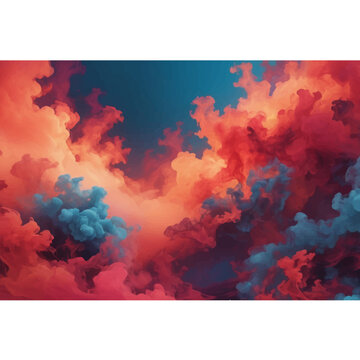 Abstract background with red hearts and fractal fire flames exploding across a dark sky texture with hot orange ink smoke and grunge paint art design