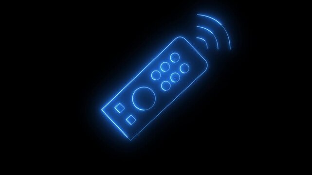 Glowing neon Remote control icon isolated on black background. tv remote icon. Home Entertainment and Wireless Device Control Content for Creators.