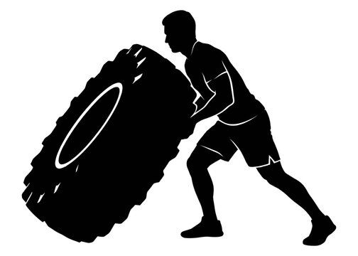 CrossFit Tire Flip Silhouette Vector Isolated on White Background_26