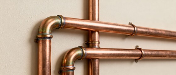 Fototapeta premium Minimal copper, pipe, plumbing, heating, network scene in dramatic contrast, refined composition, soft lighting, ideal for modern branding, social media visuals, advertising layouts and creative desig