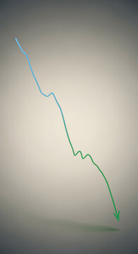 A downward trending line graph declines sharply over time with a green arrow.