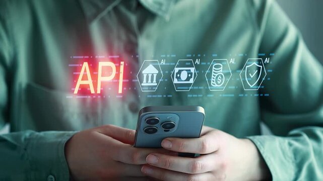 Understanding API use on a smartphone in a modern setting with technology elements displayed on the screen.