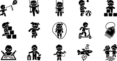 Fototapeta premium Minimalist Children Play and Learning Activity Vector Icon Set 