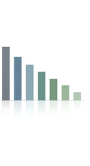 Fototapeta premium A colorful bar graph illustration shows a decreasing trend with green and blue bars on a white background