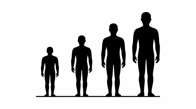 Human growth stages, age progression, child to adult, diverse sizes, isolated on white, copy space, concept, infographic