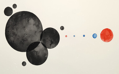 Celestial bodies: An abstract illustration representing the cosmos, showcasing a collection of spheres in a harmonious arrangement, conveying concepts of movement and cosmic energy. © Icewave Stock 