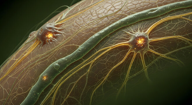 Microscopic view of neurons with dendrites and axons