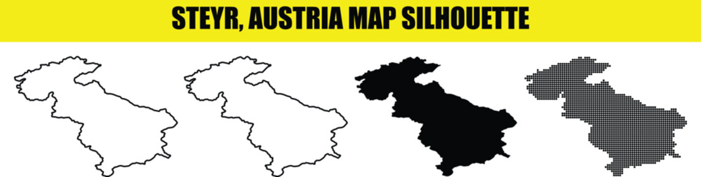 Steyr austria map silhouette, european city borders outline, steyr area shape, austrian municipalities vector.