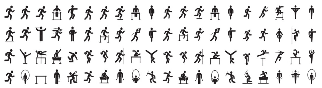 Sports Athletics Pictogram Stick Figures Icon Set Illustrating Various Activities