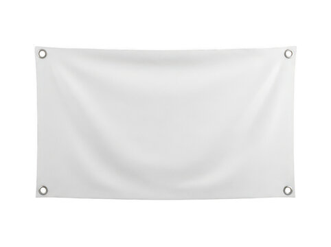 Minimalist rectangular white banner mockup with metallic eyelets for advertising isolated transparent background image