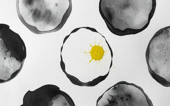 Ink blot artistic detail: A unique and modern artistic composition. This image showcases a collection of ink blot in both black and yellow, creating an appealing contrast.