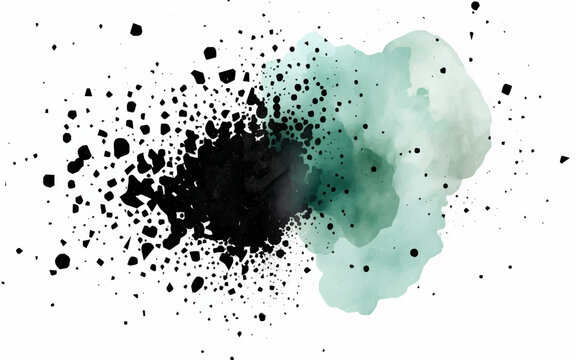 Ink Splatter: An abstract artwork features an ink splatter, with splatters and watercolor splashes of black and turquoise create a sense of texture and depth.
