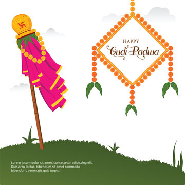 Happy Ugadi Gudi Padwa Marathi Indian Festival Celebration Vector Illustration