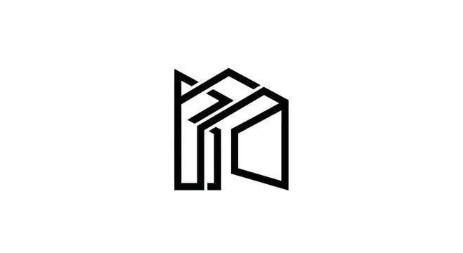 Abstract geometric logo design, modern architectural icon, minimalist black lines on white background.