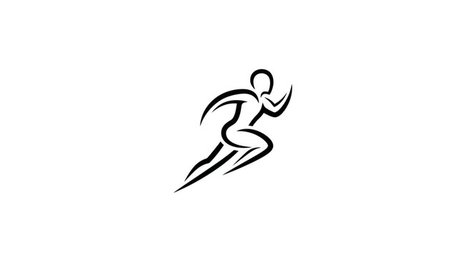 Dynamic abstract runner silhouette, black ink sketch on white background, sport concept