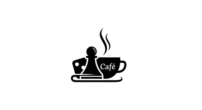 Chess pawn and coffee cup logo on white background, strategic cafe concept