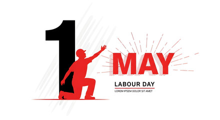 Vibrant graphic celebrating international labour day on the first of may with a worker silhouette.