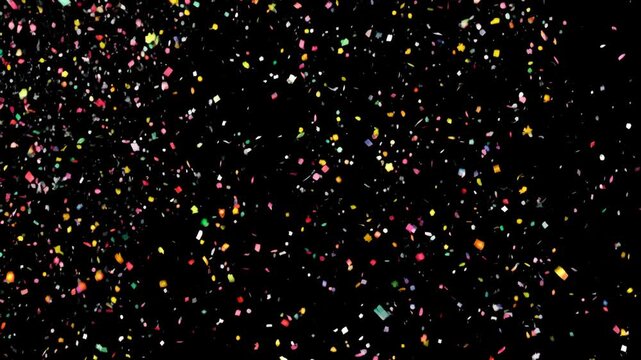 A black background with a lot of colorful confetti. The confetti is in various colors and sizes