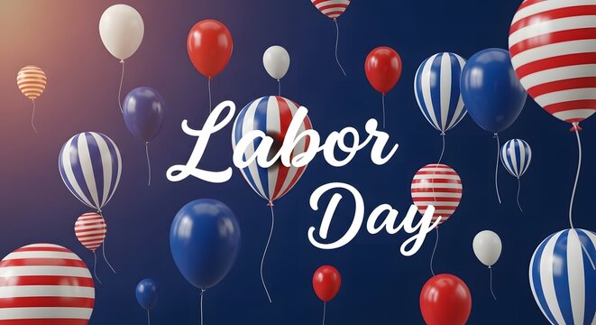 Happy labor day celebration with patriotic balloons and american flag colors