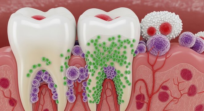 Dental Caries and Periodontal Disease Illustration of Bacteria Infection in Teeth
