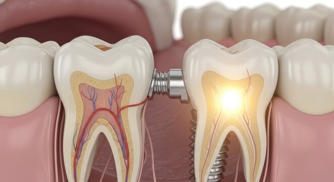Dental Implant Illustration Tooth with Crown and Screw, Medical Concept