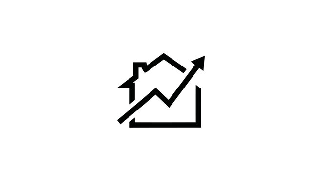 Real Estate Growth Chart Icon: House Symbol with Upward Arrow Graph