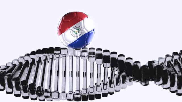 Paraguay flag soccer ball spinning over DNA molecule &ndash; 3D animation 4K seamless loop, international football concept