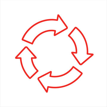 Circular arrows icon in red outline depicts a continuous cycle or a recurring process flow.