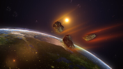 Earth with Incoming Meteorite Space Impact Concept © jitendra jadhav