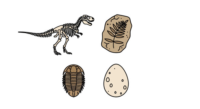 Dinosaur skeleton standing next to eggs.