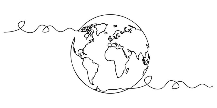 Continuous one line of a world globe, a symbol of globalization and connectivity, style hand drawn vector illustration.