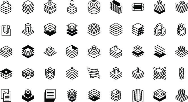 Isometric stack icons represent layered data, storage, or building blocks in a digital or conceptual framework.