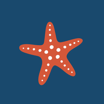 Nautical Coastal Poster with Starfish Flat Design Vector Illustration
